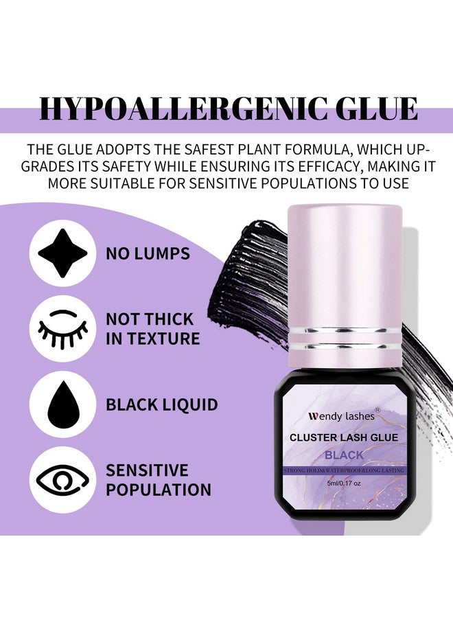 WENDY LASHES Lash Glue Cluster Eyelash Glue Black Sensitive Lash Glue Fast Drying Waterproof Lash Glue Individual Lash Glue Long Lasting DIY Lash Extension Glue Strong Hold Eyelash Glue for Lash Extensions(5ML) - Image 2