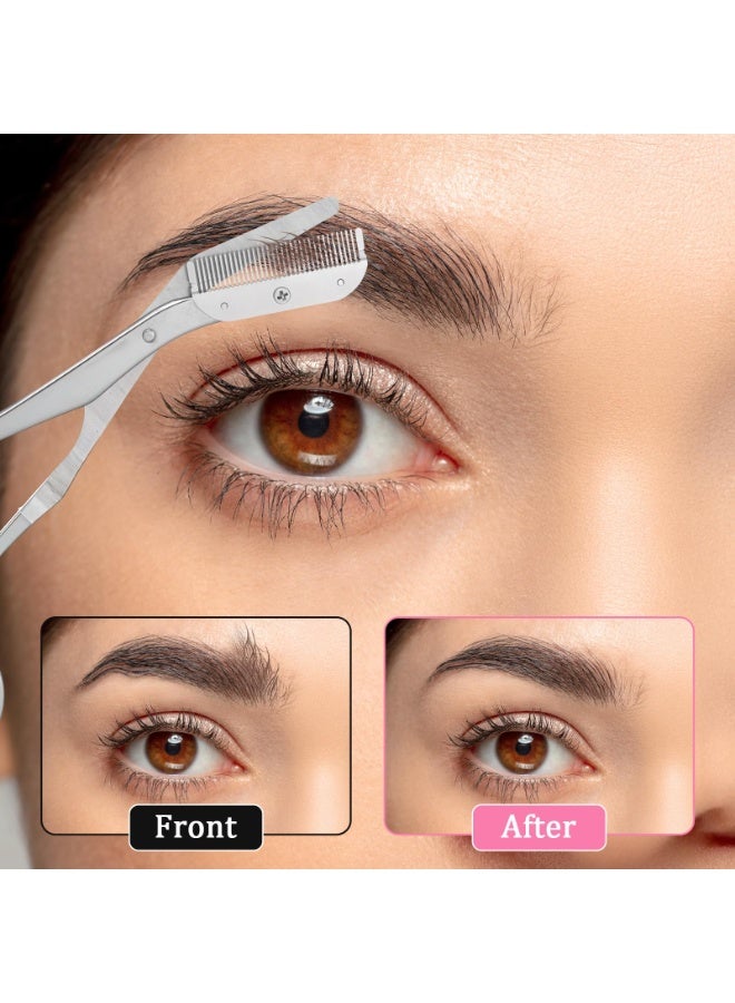 عام مقص تشذيب الحواجب مع مشط، مقص حواجب من الفولاذ المقاوم للصدأ مع فرشاة للنساء والرجال، مقص تشذيب دقيق لتصميم الحواجب. - Image 2