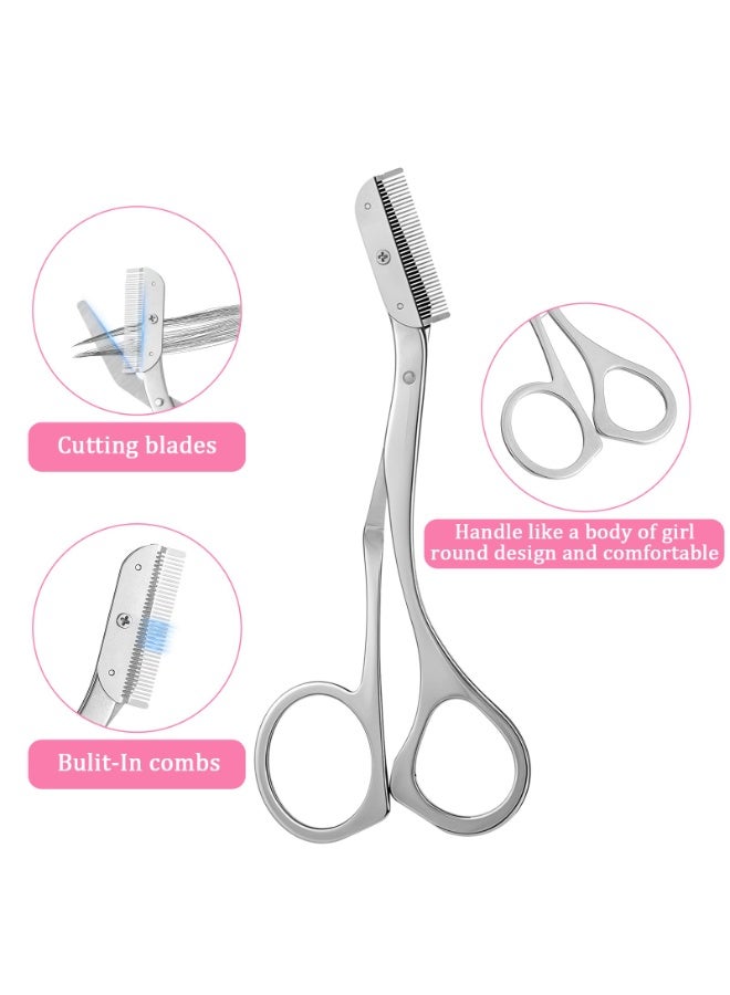 عام مقص تشذيب الحواجب مع مشط، مقص حواجب من الفولاذ المقاوم للصدأ مع فرشاة للنساء والرجال، مقص تشذيب دقيق لتصميم الحواجب. - Image 3