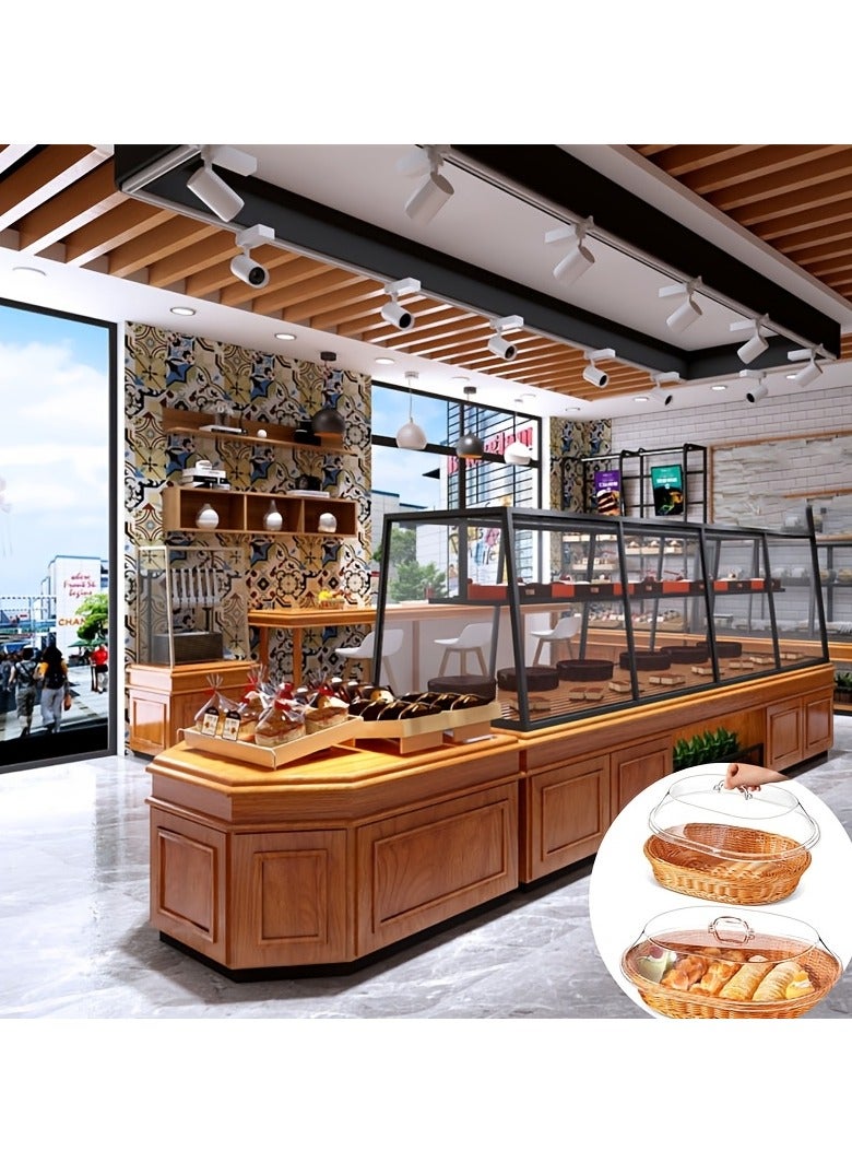 إلفسا سلة خبز من الخيزران مع غطاء أكريليك شفاف - صينية طعام متينة وقابلة للغسل للحلويات والفواكه - مثالية للمطبخ والنزهات والعرض المنزلي - Image 5