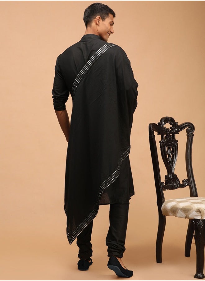 PRASHA - Men's Black Viscose Kurta, Pyjama & Dupatta Set - Image 1