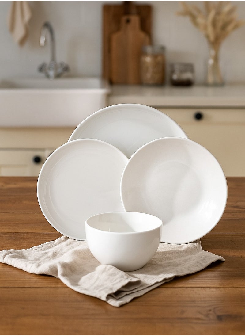 CERA 16-Piece Porcelain Dinner Set White; 4Pcs Dinner Plates Size 10.5 Inch, 4Pcs Side Plates Size 8 Inch, 4Pcs Soup Plates Size 8 Inch, 4Pcs Bowls Size 5.5 Inch 