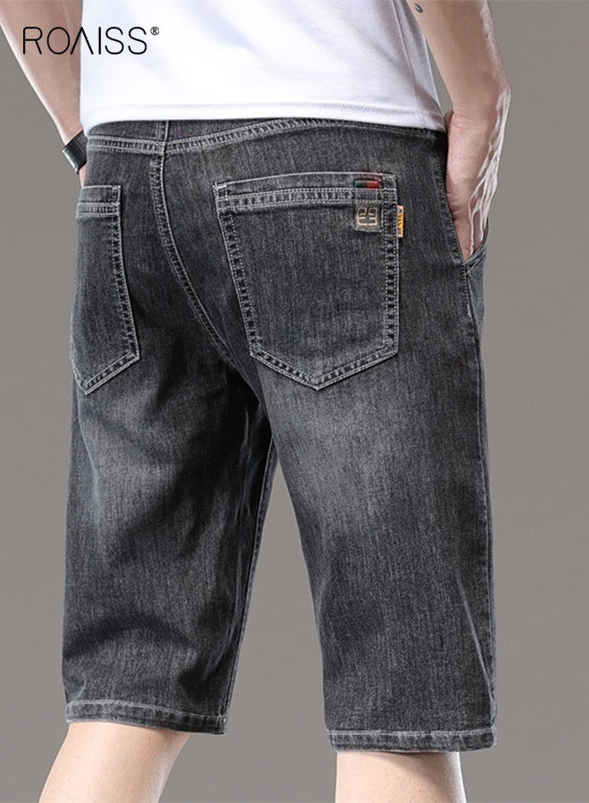 roaiss Summer Men's Cargo Denim Short Thin Loose Popular Casual Comfortable Pants Zipper Washed Straight with Multi-pockets Decoration Daily Work Street Short - Image 3
