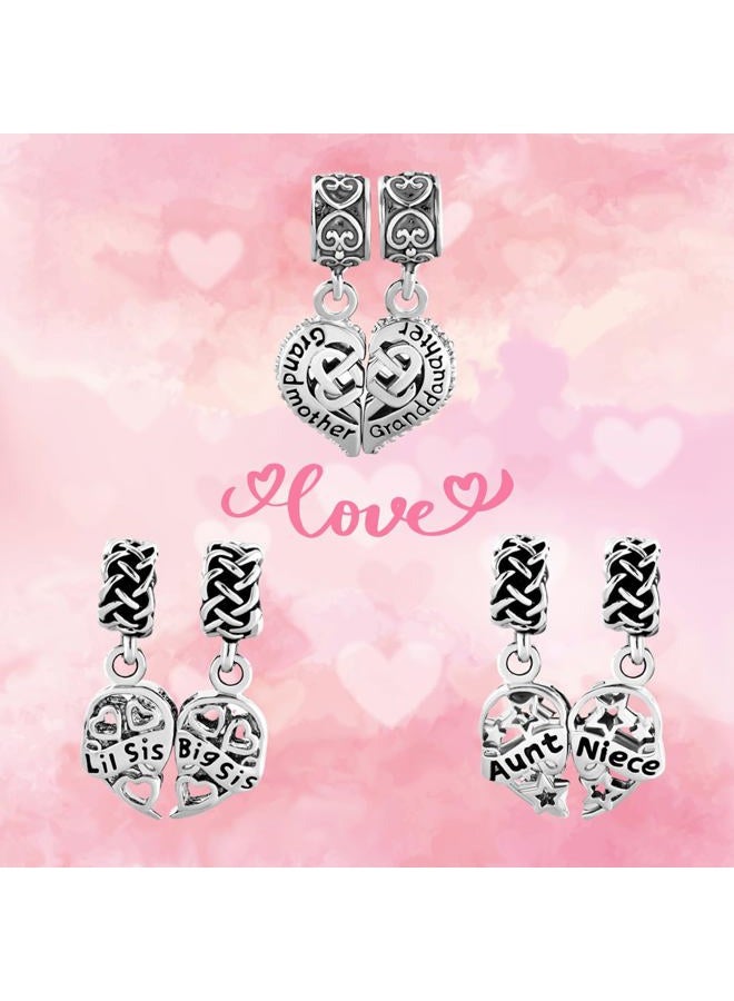 MiiFort 2PCS Aunt Grandmother Granddaughter Sister Niece Love Heart Dangle Charm for Bracelets, Cubic Zirconia, No Gemstone - Image 4