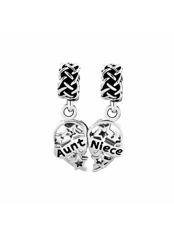 MiiFort 2PCS Aunt Grandmother Granddaughter Sister Niece Love Heart Dangle Charm for Bracelets, Cubic Zirconia, No Gemstone - Image 1