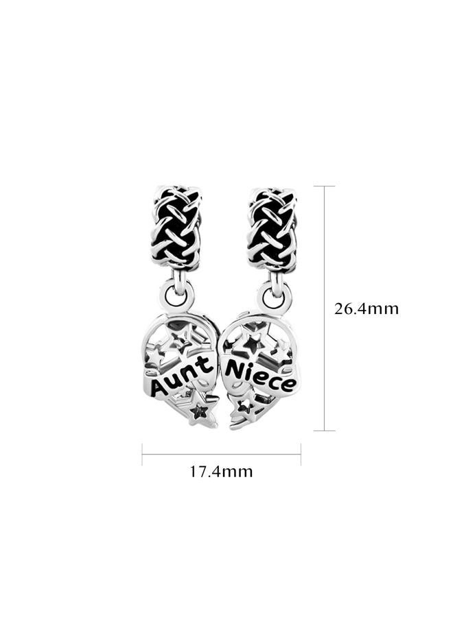 MiiFort 2PCS Aunt Grandmother Granddaughter Sister Niece Love Heart Dangle Charm for Bracelets, Cubic Zirconia, No Gemstone - Image 2