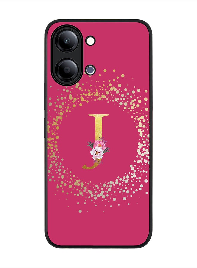 Stylizedd For vivo Y05 4G / Y6t 5G Case,Slim fit Camera Protection, Shockproof Thin Phone cover  - Custom Monogram Floral - J ( Deep Pink ) - Image 1