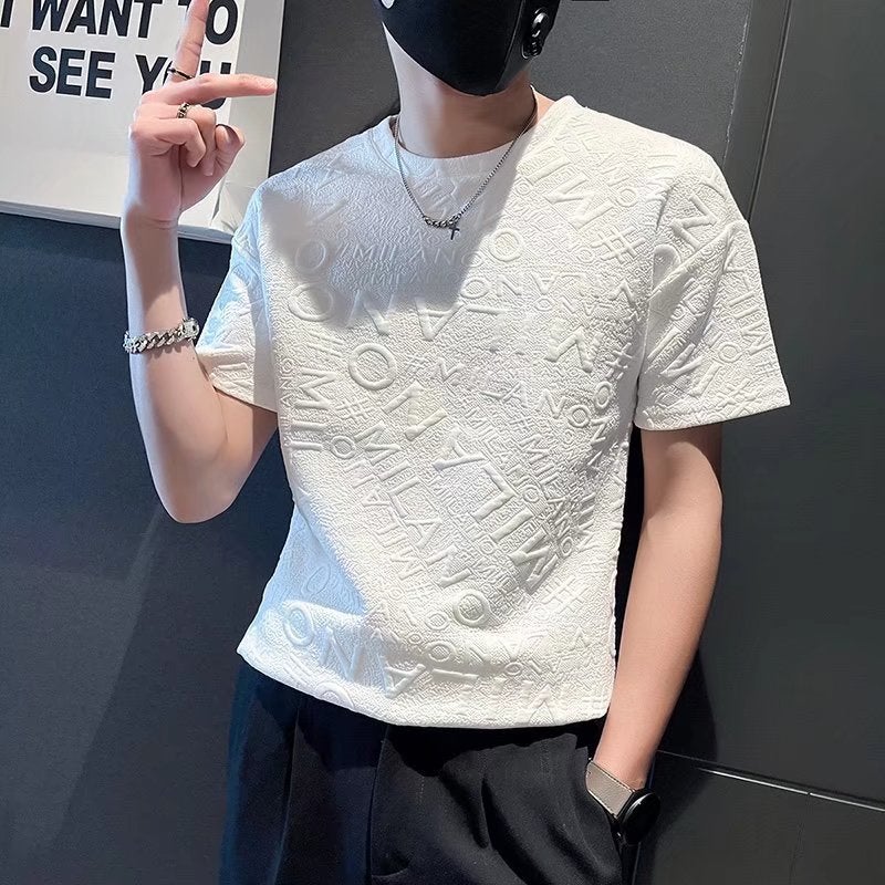 2023 New Short-Sleeved T-Shirt for Men Spring Ins High Street Casual Summer Versatile Slim Letter Korean Style Trendyy Half-Sleeve - Image 1