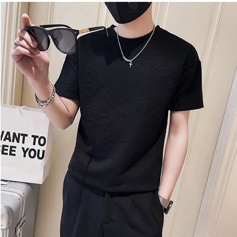 2023 New Short-Sleeved T-Shirt for Men Spring Ins High Street Casual Summer Versatile Slim Letter Korean Style Trendyy Half-Sleeve - Image 3