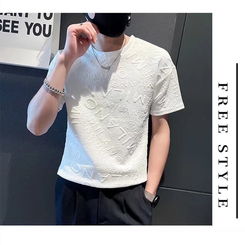 2023 New Short-Sleeved T-Shirt for Men Spring Ins High Street Casual Summer Versatile Slim Letter Korean Style Trendyy Half-Sleeve - Image 5