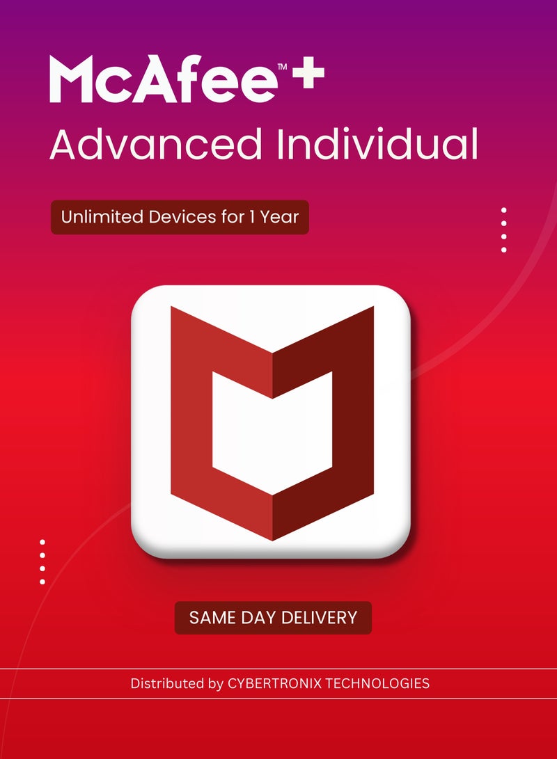 McAfee McAfee+ Advanced Individual | Unlimited Devices for 1 Year | Digital License | SAME DAY DELIVERY