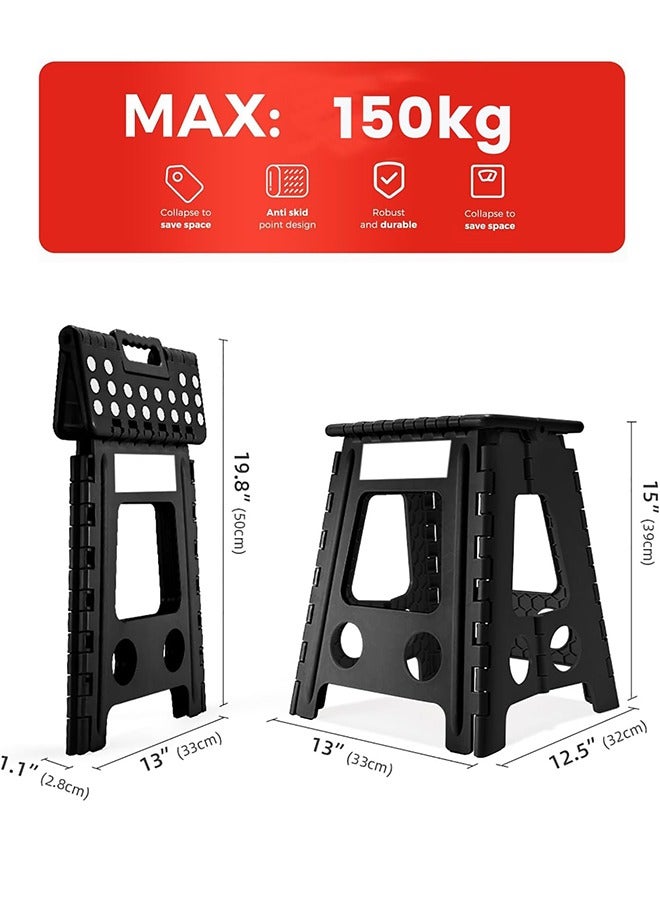 AL RAID Folding Step Stool, 39CM Heavy Duty Step Stool Foldable for Adults, Stepping Stool with Handle, Non Slip Folding Stools, Hold Up to 150kg, Multi-Use Office Foot Stool under Desk - Image 2