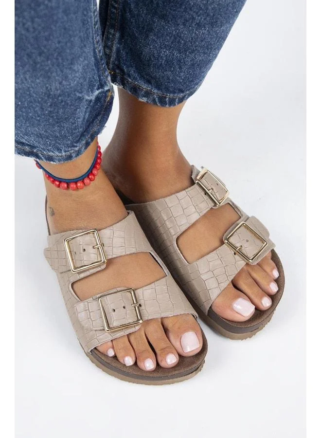 Manijero  Anjelic Croco Women's Genuine Leather Double-Strap Vison Slippers. for Women | Best Price UAE