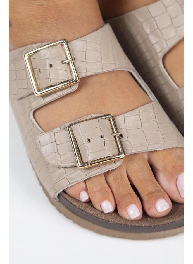 Manijero  Anjelic Croco Women's Genuine Leather Double-Strap Vison Slippers. for Women | Best Price UAE
