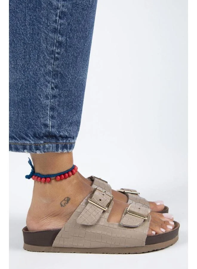 Anjelic Croco Women's Genuine Leather Double-Strap Vison Slippers.