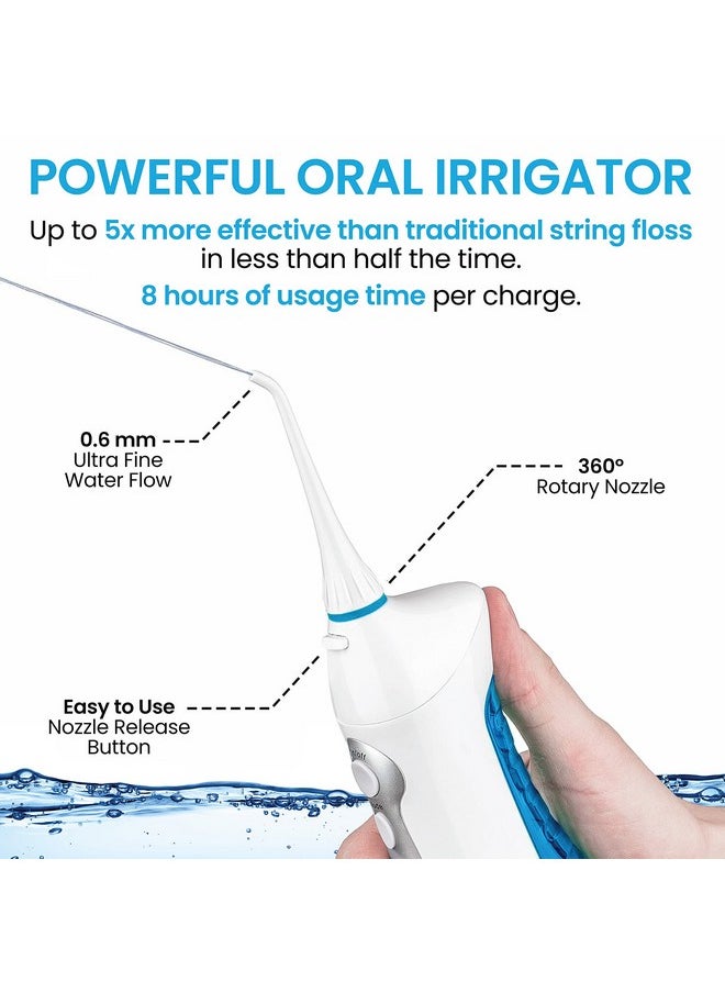 Aquasonic - Quasonic Aqua Flosser Professional Rechargeable Water Flosser With 4 Tips Oral Irrigator W/ 3 Modes Portable & Cordless Flosser Kids And Braces Dentist Recommended - Image 1