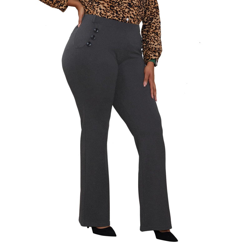 DGD Stretch Dress Pants Plus Size for Women Wrinkle-Free Office Pant with Pocket High Waist Work Casual Pant HeatherGrey 3XL - Image 1