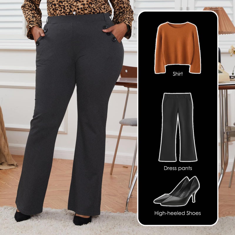 DGD Stretch Dress Pants Plus Size for Women Wrinkle-Free Office Pant with Pocket High Waist Work Casual Pant HeatherGrey 3XL - Image 3