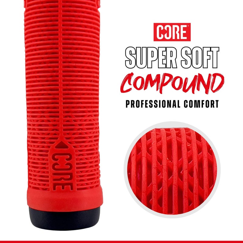 CORE Handlebar Grips for Bikes & Stunt Scooters Cycling Mountain Bike Super Soft Non Slip Longneck Grips Bar Ends Included Fits All Stunt Scooters and BMX Bikes (Skinny - Red) - Image 3
