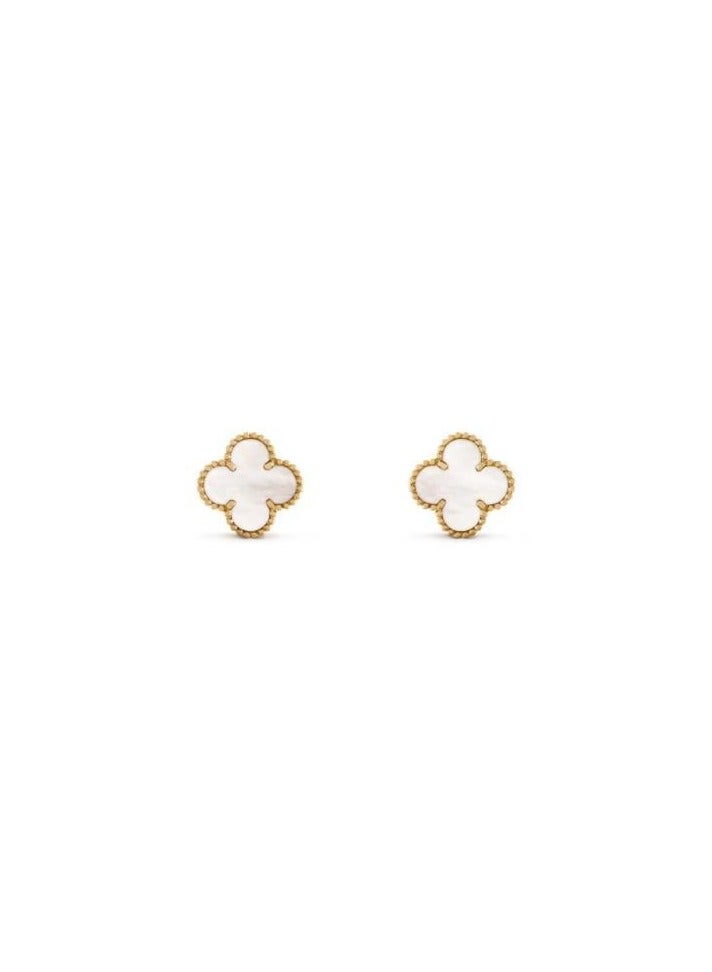 Luxuria 18K Gold Plated Stainless Steel Four Leaf Clover Stud Earrings, Fashion Jewelry Gift for Women and Girls, Must-Have Artwork - White - Image 1