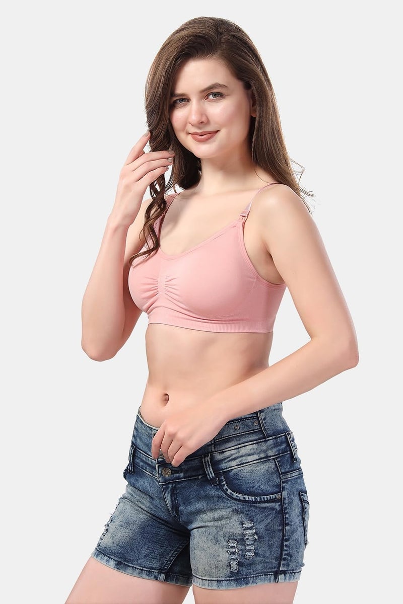 Fabme Women's Nylon; Spandex Lightly Padded, with Removable Pads Non-Wired Maternity Bra (Pink, X-Large) - Image 5