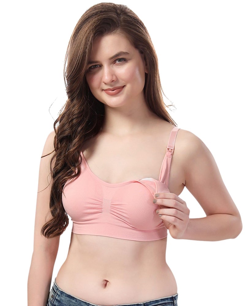 Fabme Women's Nylon; Spandex Lightly Padded, with Removable Pads Non-Wired Maternity Bra (Pink, X-Large) - Image 1