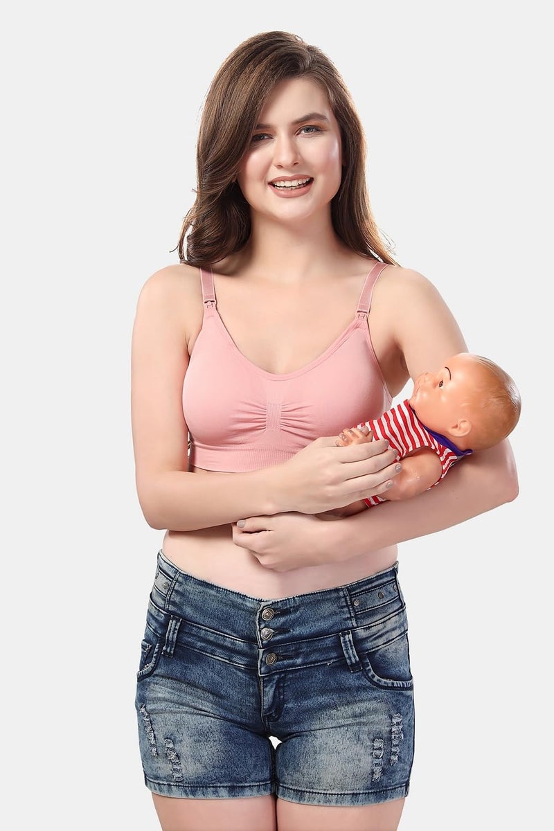 Fabme Women's Nylon; Spandex Lightly Padded, with Removable Pads Non-Wired Maternity Bra (Pink, X-Large) - Image 3
