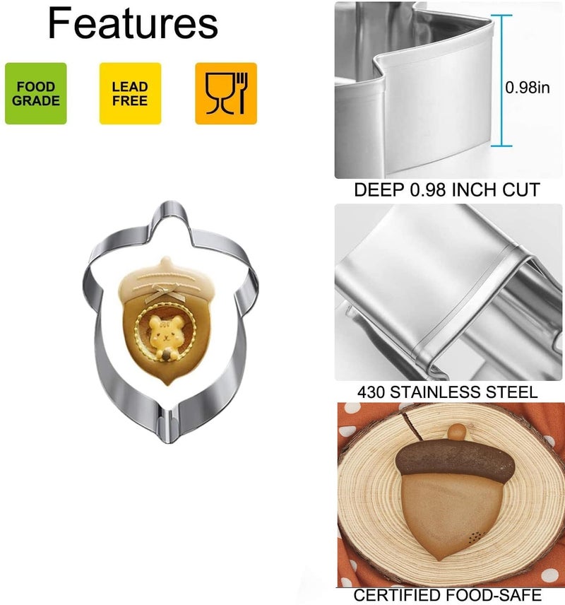 TUZICAKE 6 Pieces Thanksgiving Cookie Cutters  Fall Themed Holiday Cookie Cutter Shapes of Pumpkin Maple Leaves Oak Leaves Turkey Squirrel and Acorn Cookie Cutters with Decorating Instructions - Image 3