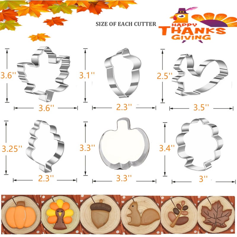 TUZICAKE 6 Pieces Thanksgiving Cookie Cutters  Fall Themed Holiday Cookie Cutter Shapes of Pumpkin Maple Leaves Oak Leaves Turkey Squirrel and Acorn Cookie Cutters with Decorating Instructions - Image 2