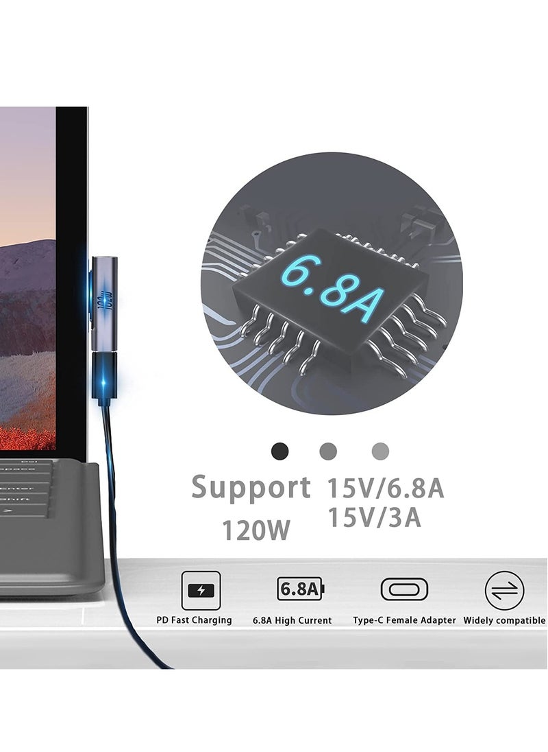 Microsoft Surface Connect to Type-C Female Adapter, 120W PD 15V-3A/6.8A USB Type-C Power Charger Cable Connector Compatible for Microsoft Surface Pro Series, Surface Book Series, Surface Laptop Series