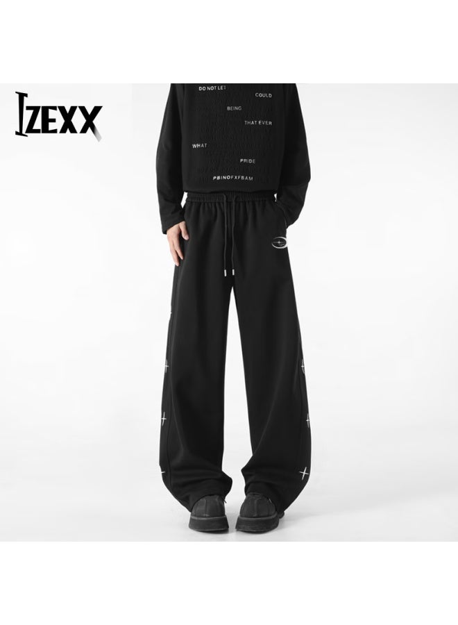 Izexx American-style Vibe Striped Casual Pants For Men, Spring Trendy Youth Straight-leg Versatile Sports Trousers, Xx55 Black 3XL - Image 1