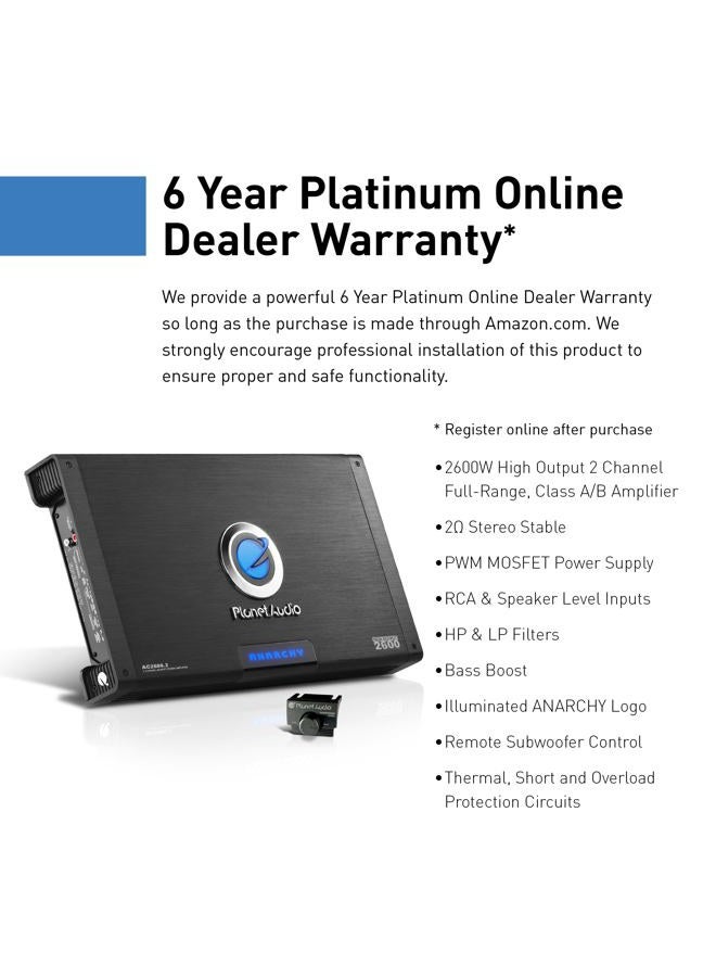 Planet Audio AC2000.2 2 Channel Car Amplifier - 2000 Watts, Full Range, Class A/B, 2-4 Ohm Stable, Mosfet Power Supply, Bridgeable - Image 3
