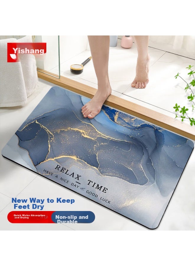 Yishang Home Bathroom Mat, Absorbent Non-slip Quick-drying Bathroom Mat, Entrance Foot Mat, Marble Blue, 50*80cm - Image 4