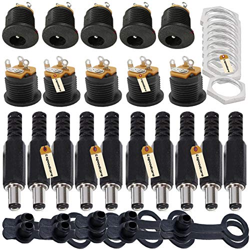 Lsgoodcare 5.5MM x 2.5MM 10Pack Male DC Power Plug Power Jack Adapter Connector&5.5MM x 2.5MM Female Dc Power Jack 3Pin Panel Mount Connector&10Pack Dustproof Plug - Image 1