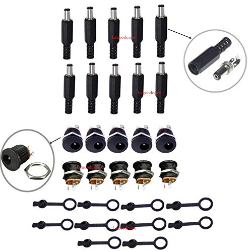 Lsgoodcare 5.5MM x 2.5MM 10Pack Male DC Power Plug Power Jack Adapter Connector&5.5MM x 2.5MM Female Dc Power Jack 3Pin Panel Mount Connector&10Pack Dustproof Plug - Image 2
