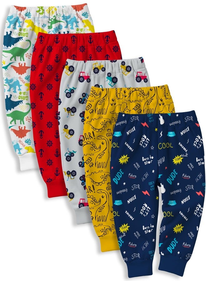 minicult Unisex-Child Mid Rise Cotton Pajama Pants with All Over Print and (Multicolor Designs)(Regular Fit)(Pack of 5), 3-4 Years - Image 1