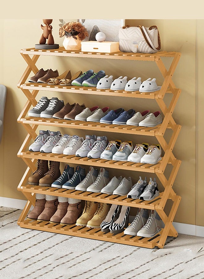 Generic Free Standing Shoe Racks, Stackable Shoes Organizer for Closet, Sturdy Multifunctional Bamboo Rack for Entryway Hallway Closet (Natural Bamboo, Extra Large 6-Tier)  - Image 1