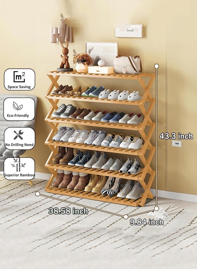 Generic Free Standing Shoe Racks, Stackable Shoes Organizer for Closet, Sturdy Multifunctional Bamboo Rack for Entryway Hallway Closet (Natural Bamboo, Extra Large 6-Tier)  - Image 2