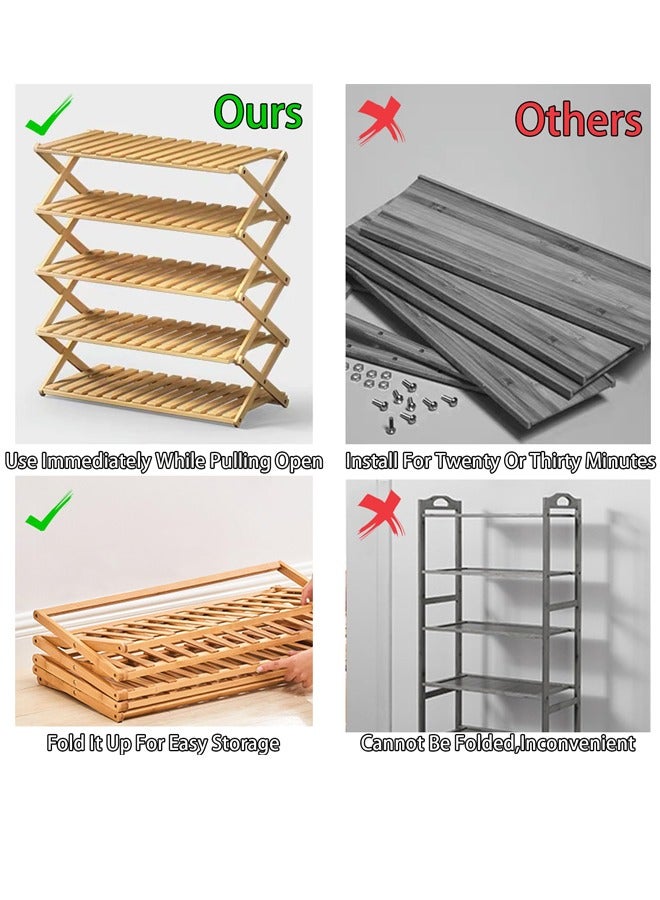Generic Free Standing Shoe Racks, Stackable Shoes Organizer for Closet, Sturdy Multifunctional Bamboo Rack for Entryway Hallway Closet (Natural Bamboo, Extra Large 6-Tier)  - Image 5