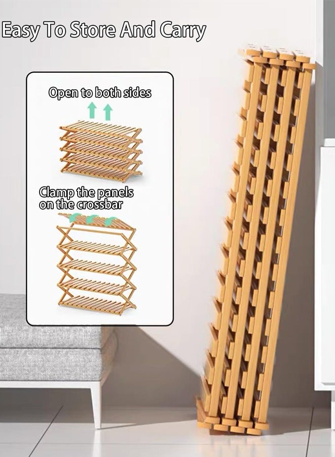 Generic Free Standing Shoe Racks, Stackable Shoes Organizer for Closet, Sturdy Multifunctional Bamboo Rack for Entryway Hallway Closet (Natural Bamboo, Extra Large 6-Tier)  - Image 3