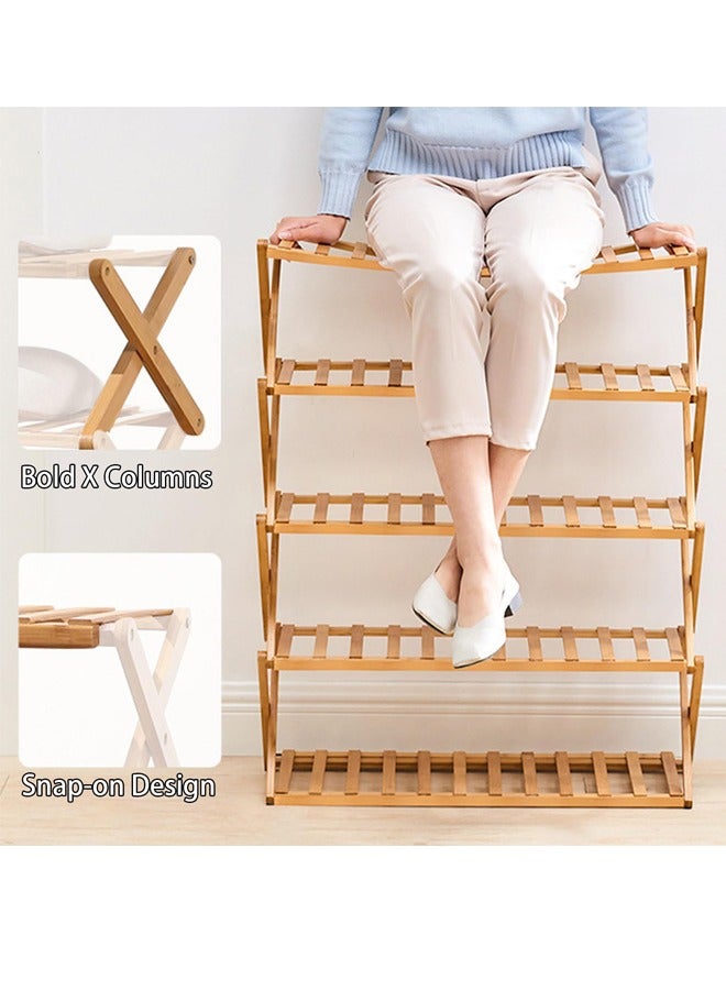 Generic Free Standing Shoe Racks, Stackable Shoes Organizer for Closet, Sturdy Multifunctional Bamboo Rack for Entryway Hallway Closet (Natural Bamboo, Extra Large 6-Tier)  - Image 4