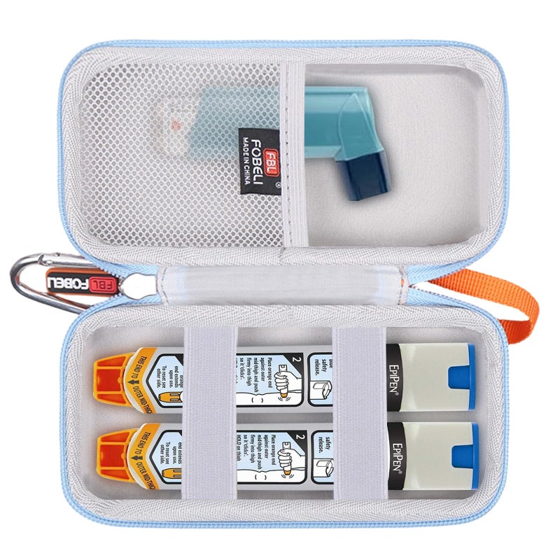 FBLFOBELI Hard Carrying Case Compatible with 2 Pack EpiPens or AuviQ AutoInjectors Epinephrine Pen Compact Medical Travel Case for Asthma Inhaler Orange