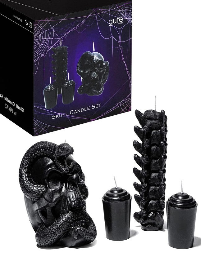 Gute Skull & Spine Candles 4 Pack - Skeleton Snake, Spine & Black Bones Candle, Skulls, Magic Skulls Candlestick Spooky Gothic Emo Decor, Home & Bar Decoration, Large Creepy Skeletons Decorations - Image 2