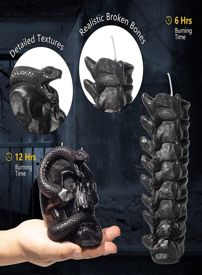 Gute Skull & Spine Candles 4 Pack - Skeleton Snake, Spine & Black Bones Candle, Skulls, Magic Skulls Candlestick Spooky Gothic Emo Decor, Home & Bar Decoration, Large Creepy Skeletons Decorations - Image 4