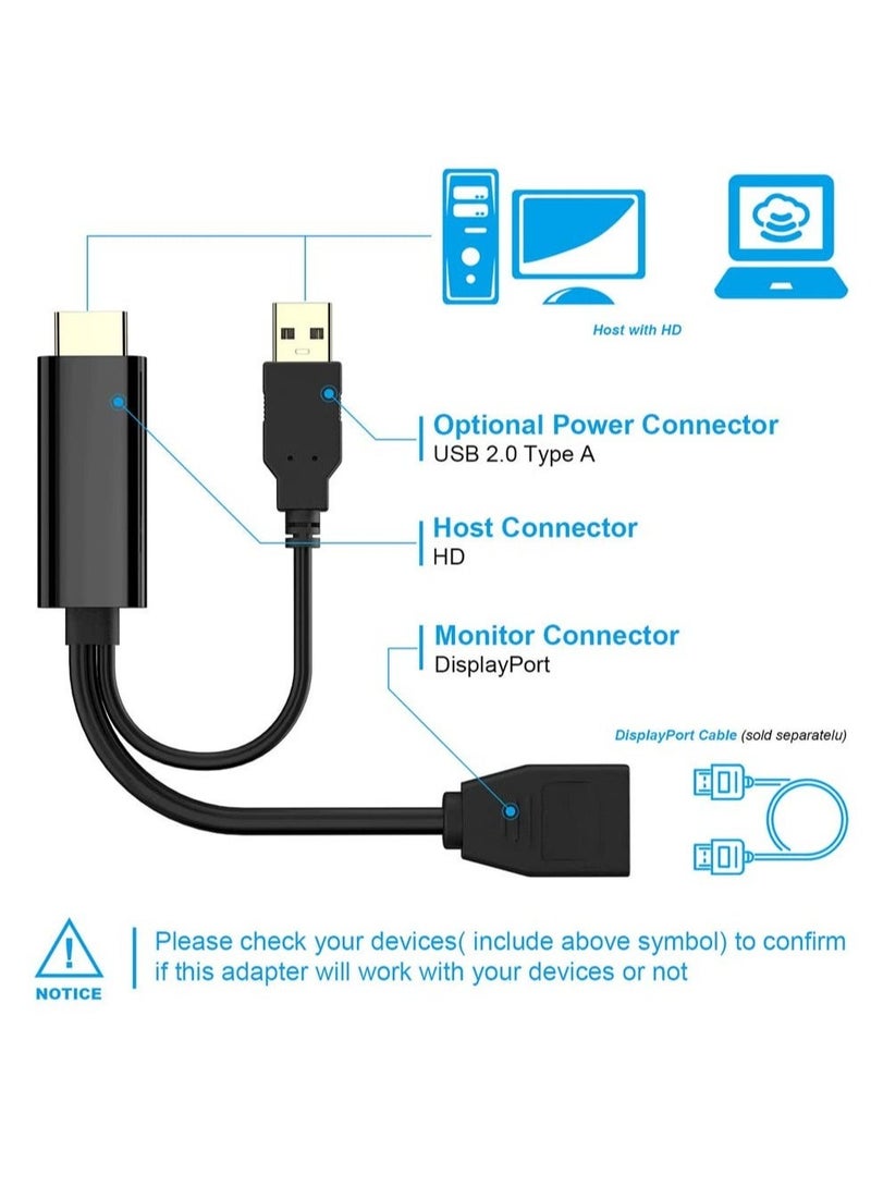 Captaintech Converter Cable, Hdmi-Compatible To Displayport Cable, Male Extension To Displayport Converter Cable With Usb 2.0 Hdmi-Compatible To Displayport Adapter Uhd 4K Hdmi-Compatible, for Displays - Image 5