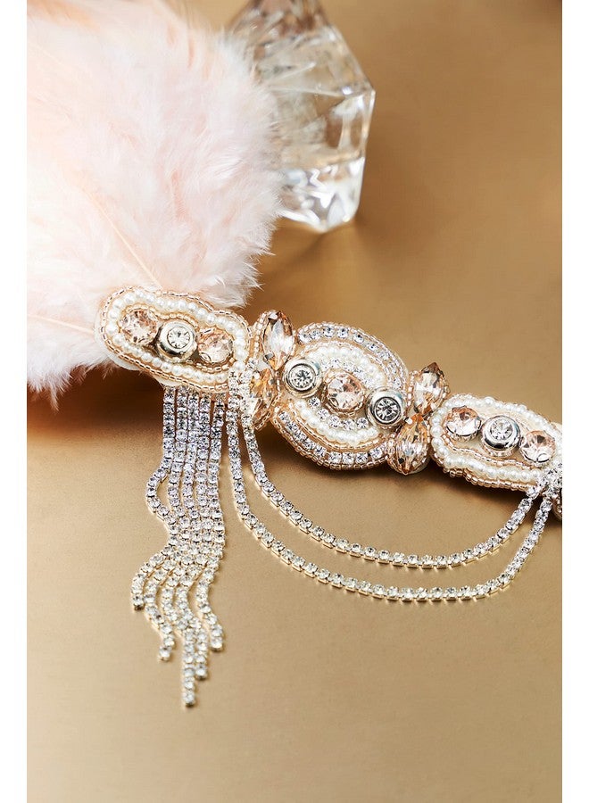 بيبيوند عصابة رأس فلابر من عشرينيات القرن العشرين، قطعة رأس غاتسبي من عشرينيات القرن العشرين، عصابة رأس من الريش الأسود، إكسسوارات شعر فلابر من عشرينيات القرن العشرين (وردي فاتح) - Image 3