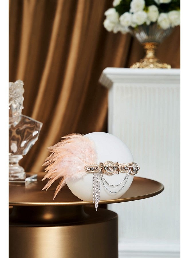 بيبيوند عصابة رأس فلابر من عشرينيات القرن العشرين، قطعة رأس غاتسبي من عشرينيات القرن العشرين، عصابة رأس من الريش الأسود، إكسسوارات شعر فلابر من عشرينيات القرن العشرين (وردي فاتح) - Image 2