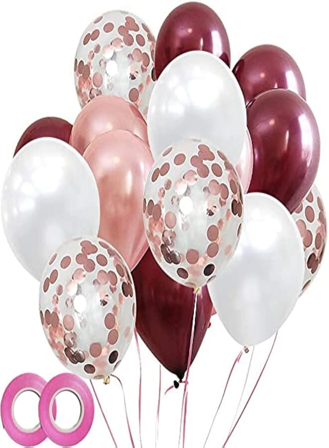 Secret Bridal Party Balloons Decoration Pack of 48 - Burgundy White Latex Balloons and Rose Gold Confetti Balloons,12 Inch , 2725611545037