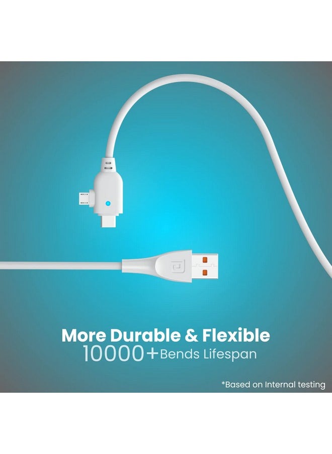 Portronics - Portronics Konnect Spydr 2 Multi-Functional Charging Cable (Type C + Micro USB) 3.0 A Output, PVC Material(White) - Image 1