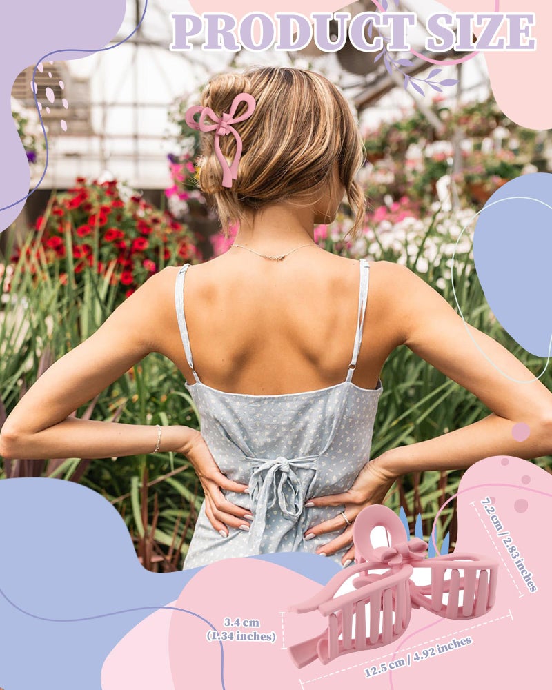 CHLINS 4 PCS Bow Hair Clips Bow Claw Clip for Women Nonslip Large Hair Claw Clips for Thin and Thick Hair Strong Hold Hair Bows (Pink+Blue+Green+Off-White) - Image 2